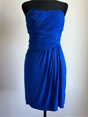Express Strapless Electric Blue Ruched Y2K Cocktail Dress
